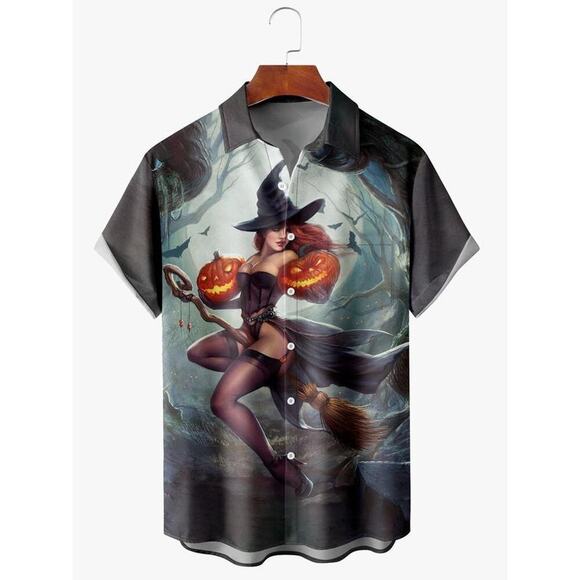 Unbranded Other - Vintage Hawaiian Shirt Halloween Fire witch Multicolor Size 2XL